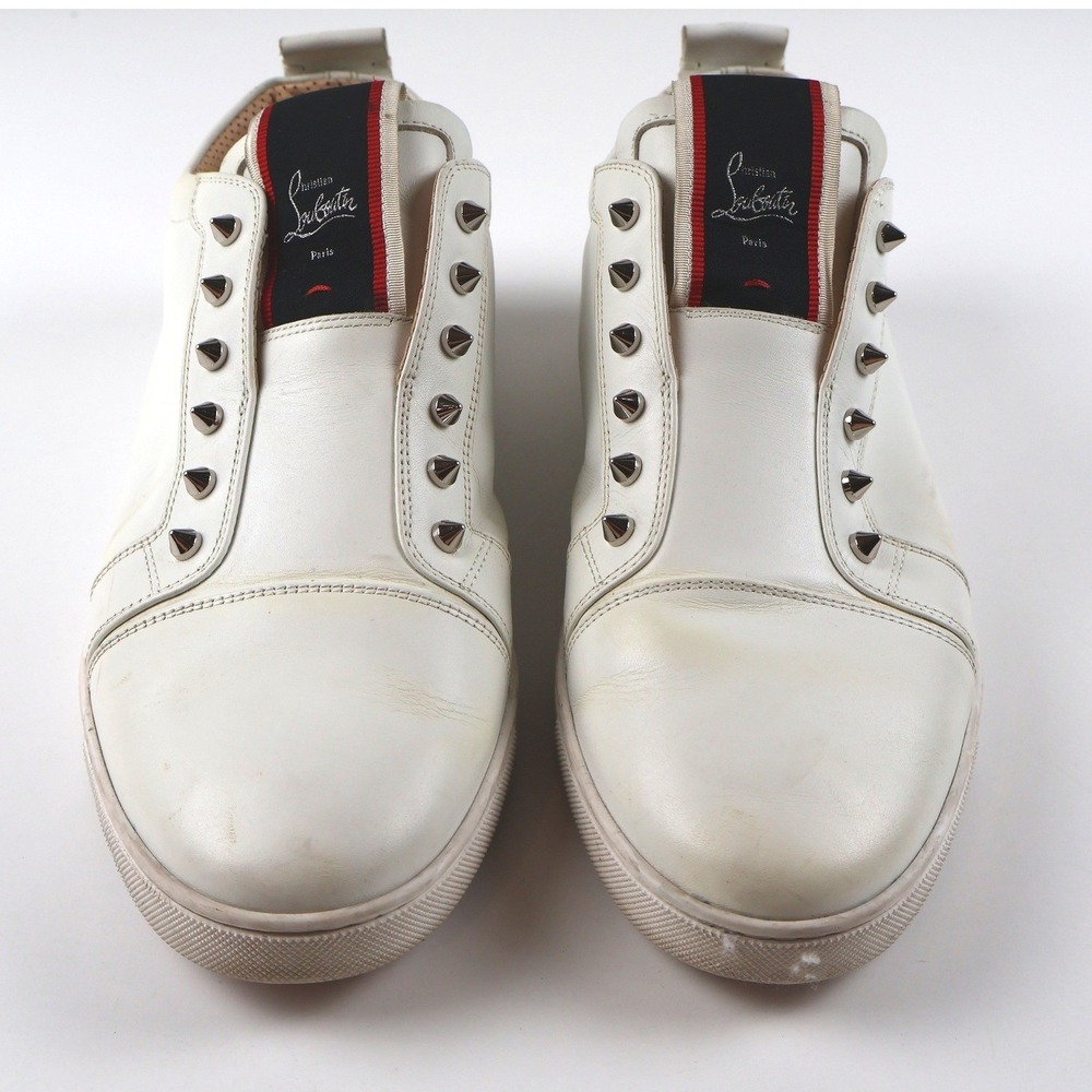 Authentic Christian Louboutin Louis Junior Spikes Sneakers White Leather 48
